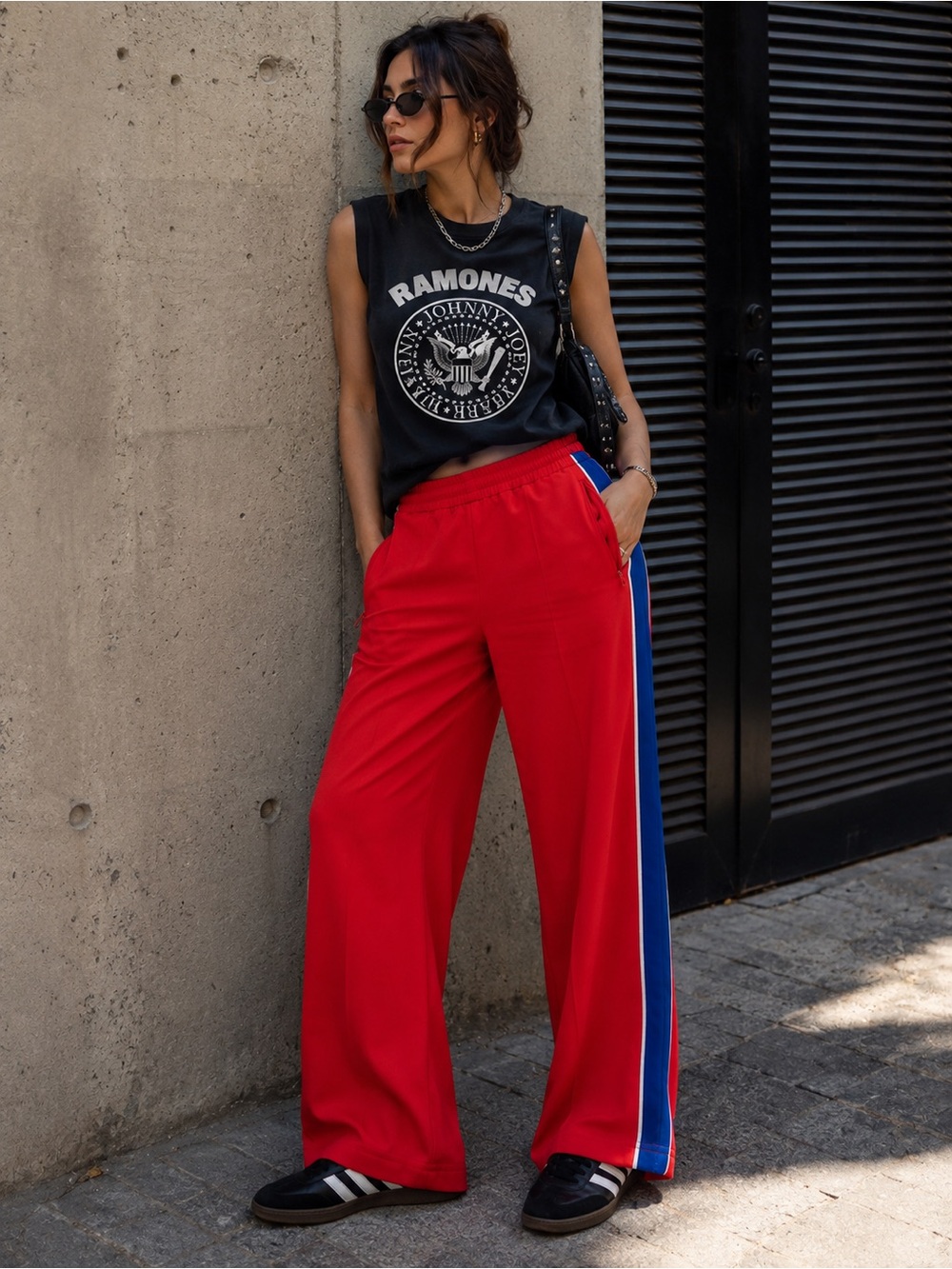 Zara Red Side Stripe Track Pants | Size Medium | Wide Leg Athleisure